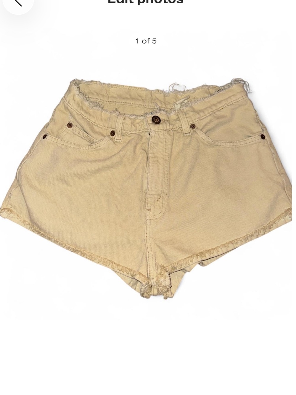 LEVI’s rare 70s Orange tag vintage Cream / yellow distressed Denim Shorts